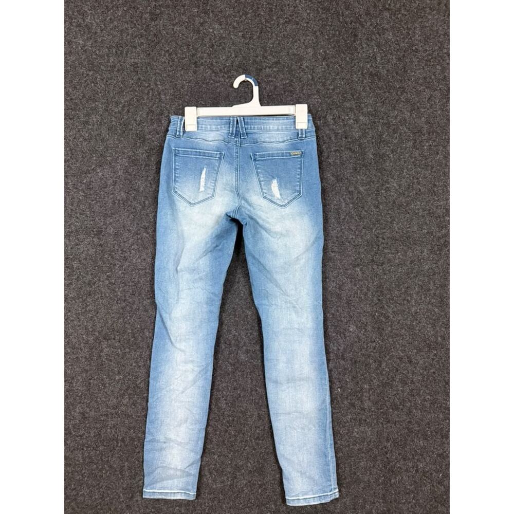 bebe Womens 29 Blue Distressed Skinny Jeans Stretch Denim Ripped - Picture 2 of 9
